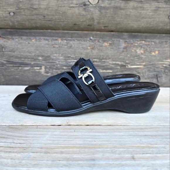 Life Stride Rae Rae Black, Open Toe, Wedge, Comfort Slide Sandals WMS 7.5M - Picture 3 of 15